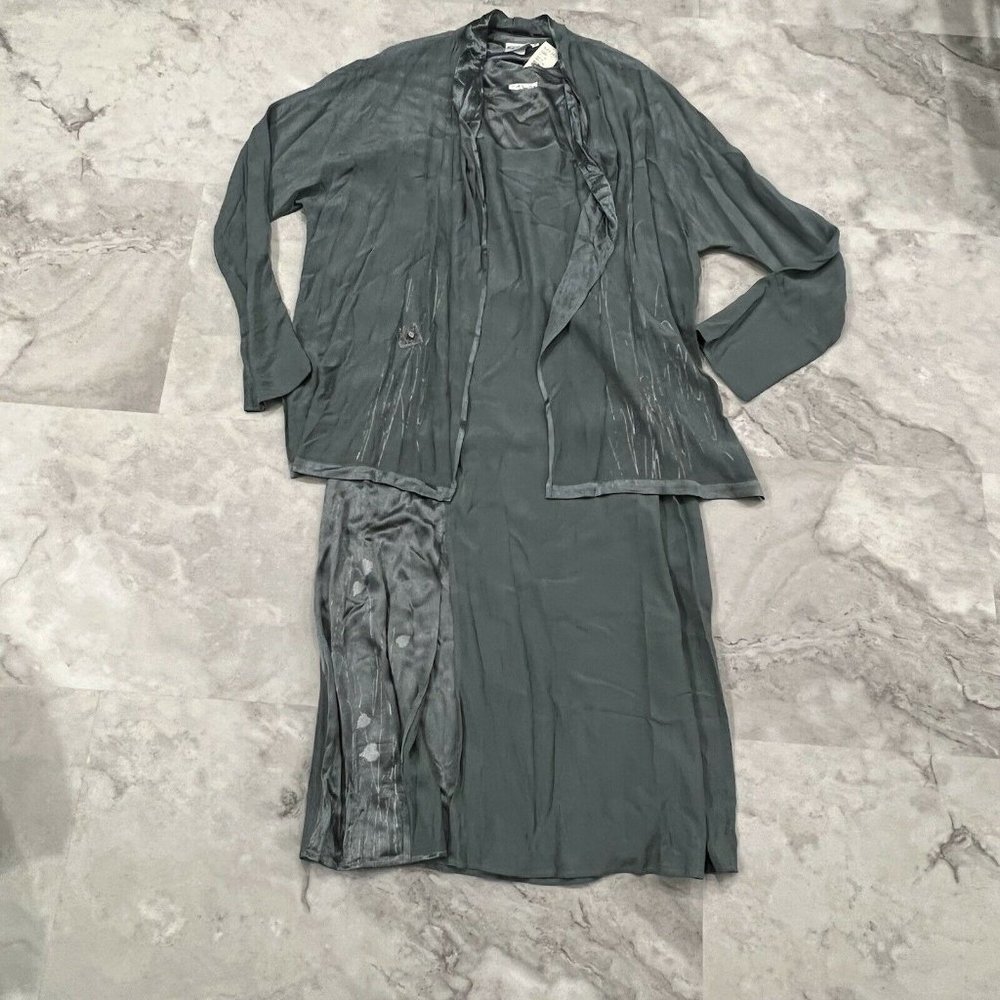 Kd‎ Spring Womens Lagenlook Dress With Cardigan Art to Wear Green Size Large L